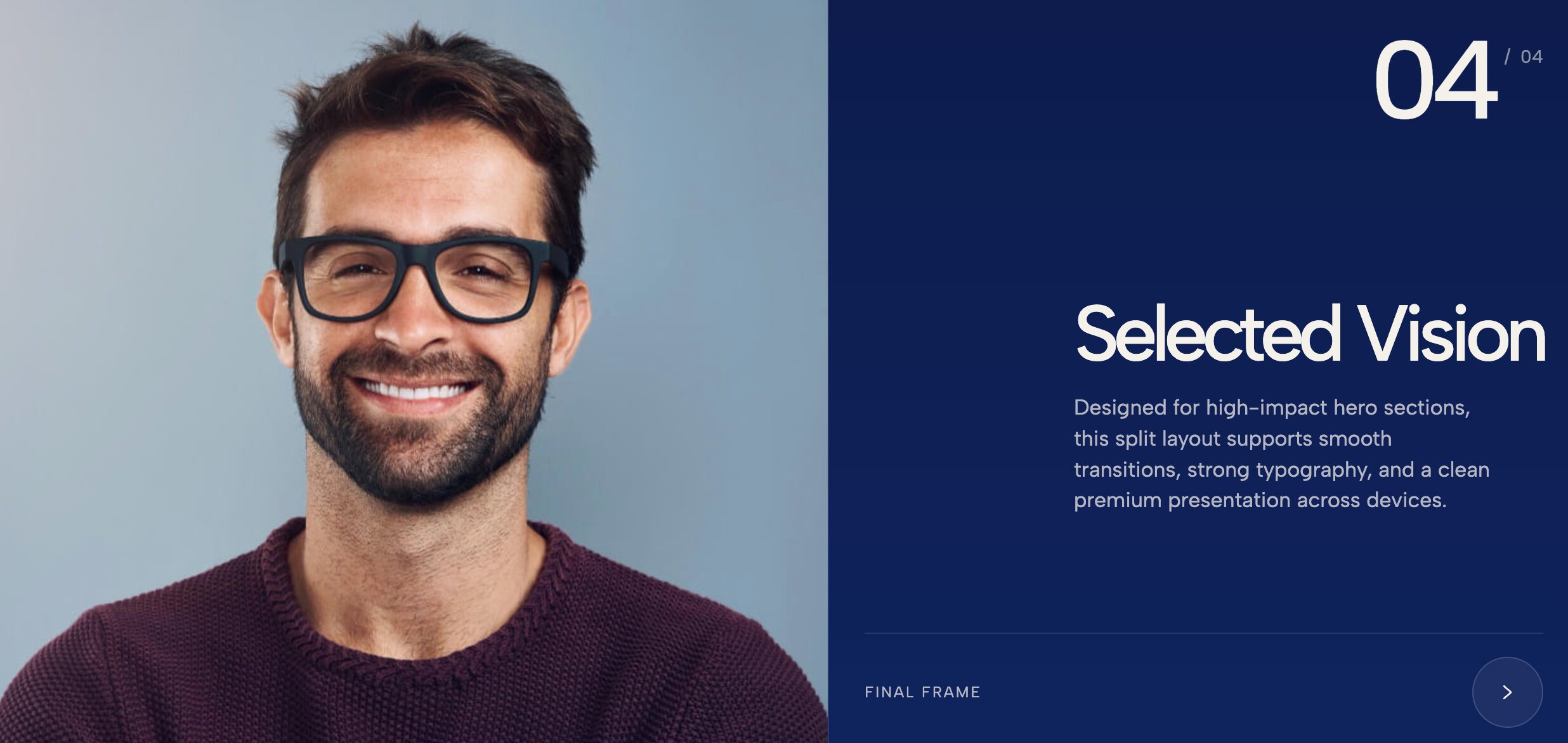 Hero Split Slider dividing the viewport for clear copy and sliding media
