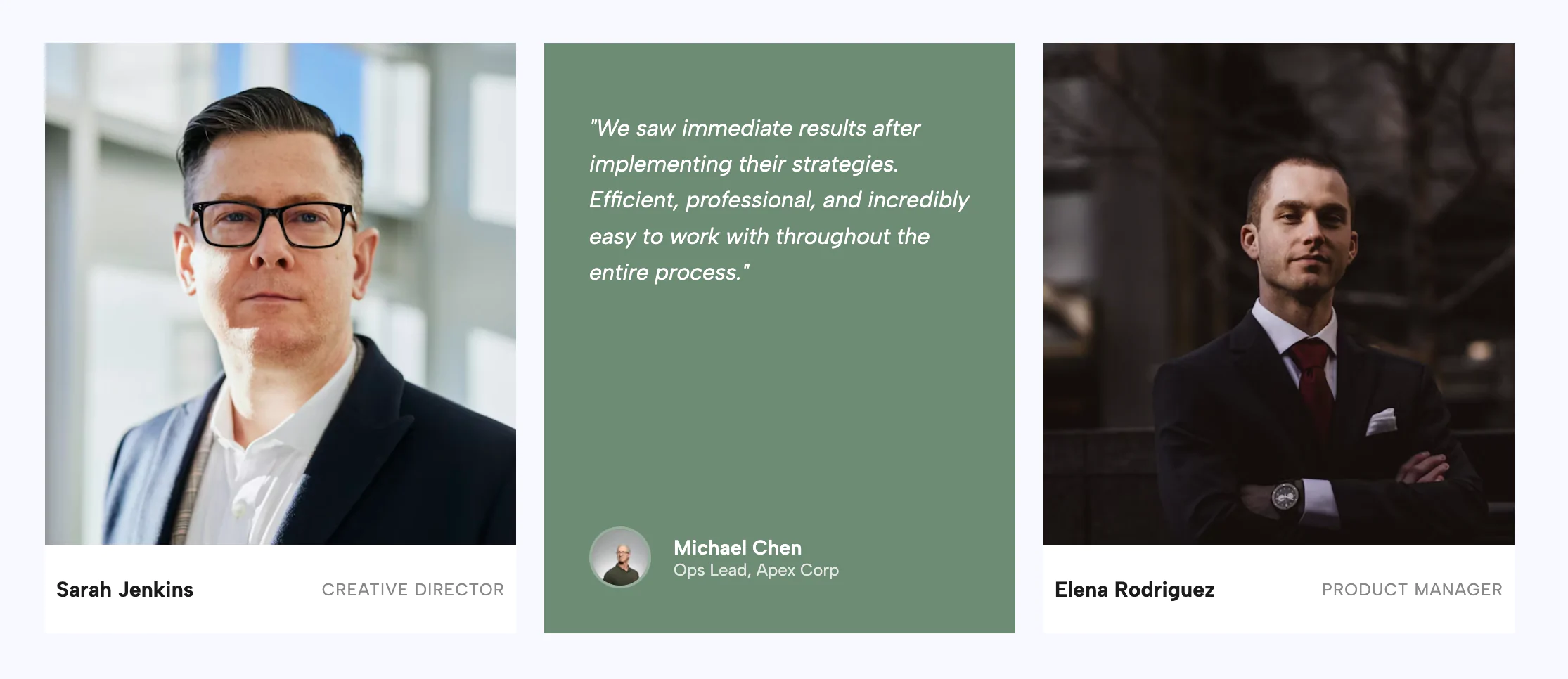 Hover Reveal Testimonial Grid