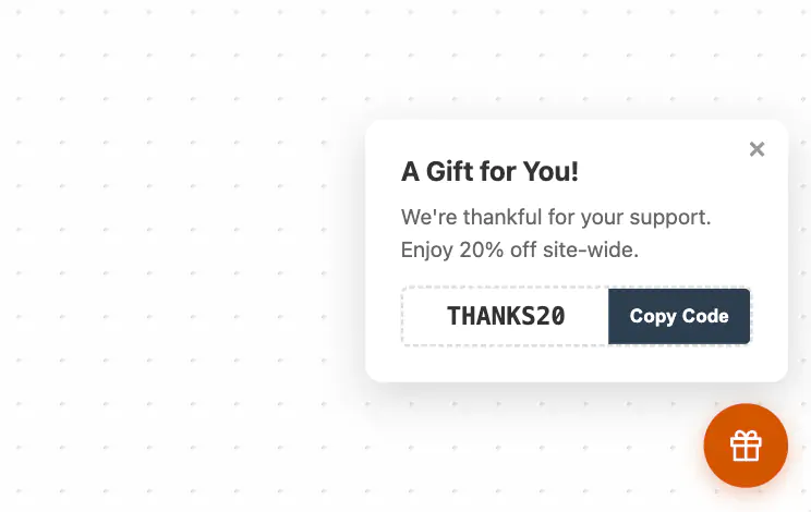 Floating Gift Promo Widget: Animated Discount and Click-to-Copy Coupon Popup