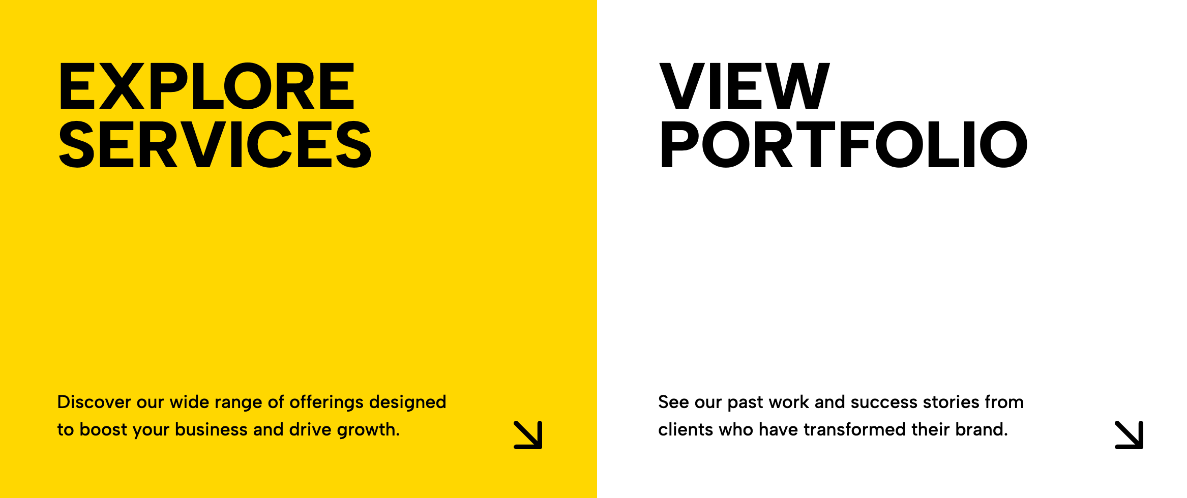 Split Screen Navigation CTA section