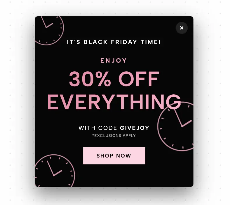 Ticking Clocks Black Friday Popover