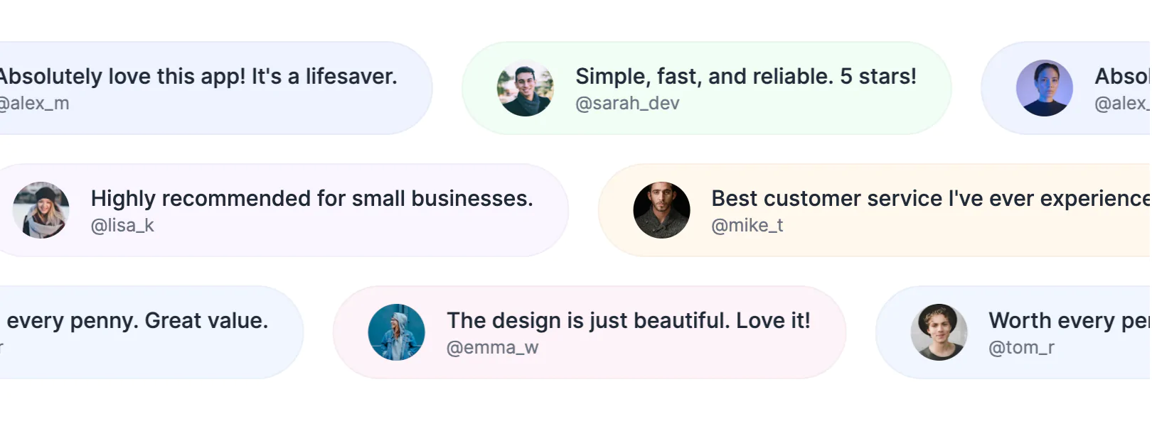 Testimonials Pill Grid Marquee