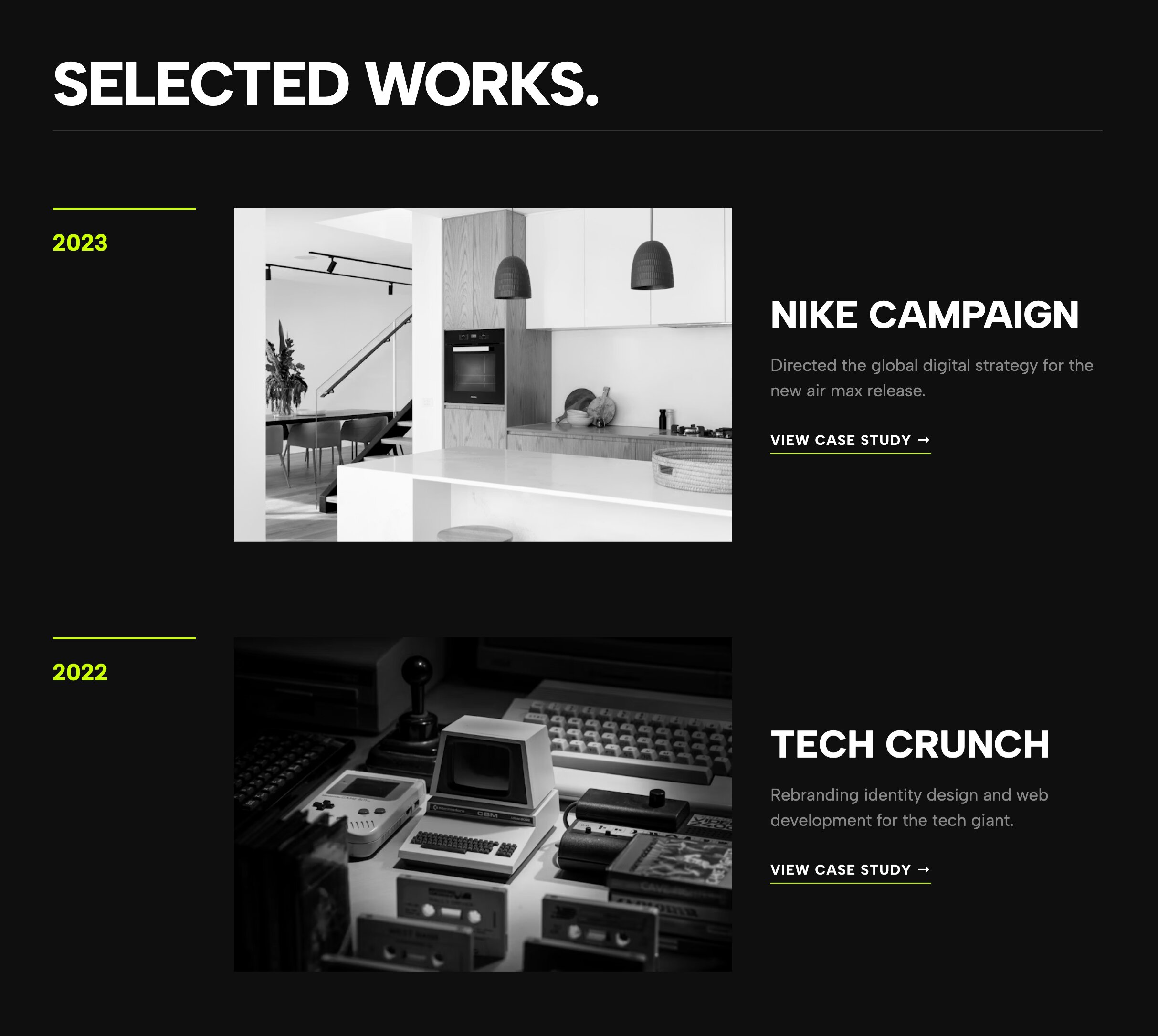 Agency Creative Stream timeline layout for showcasing continuous creative projects