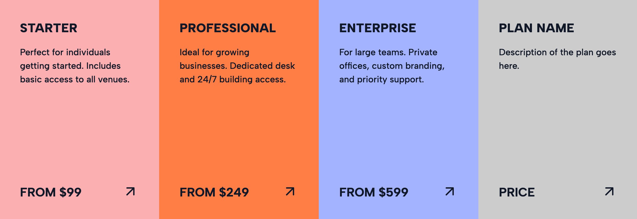 Bold pricing cards alternative to a heavy Squarespace pricing table plugin
