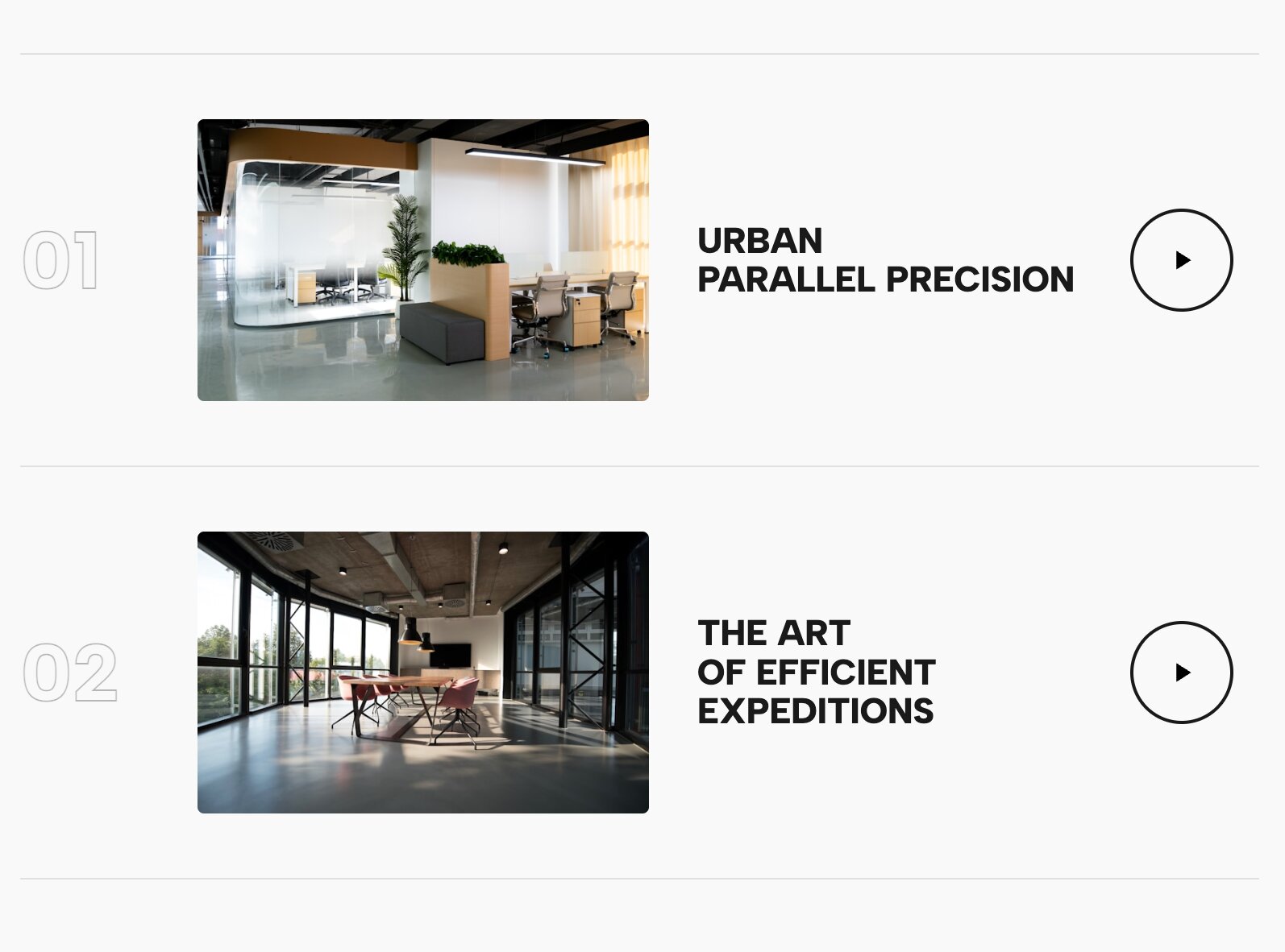 Cinematic Portfolio Video List showing seamless auto-playing video snippets within index rows