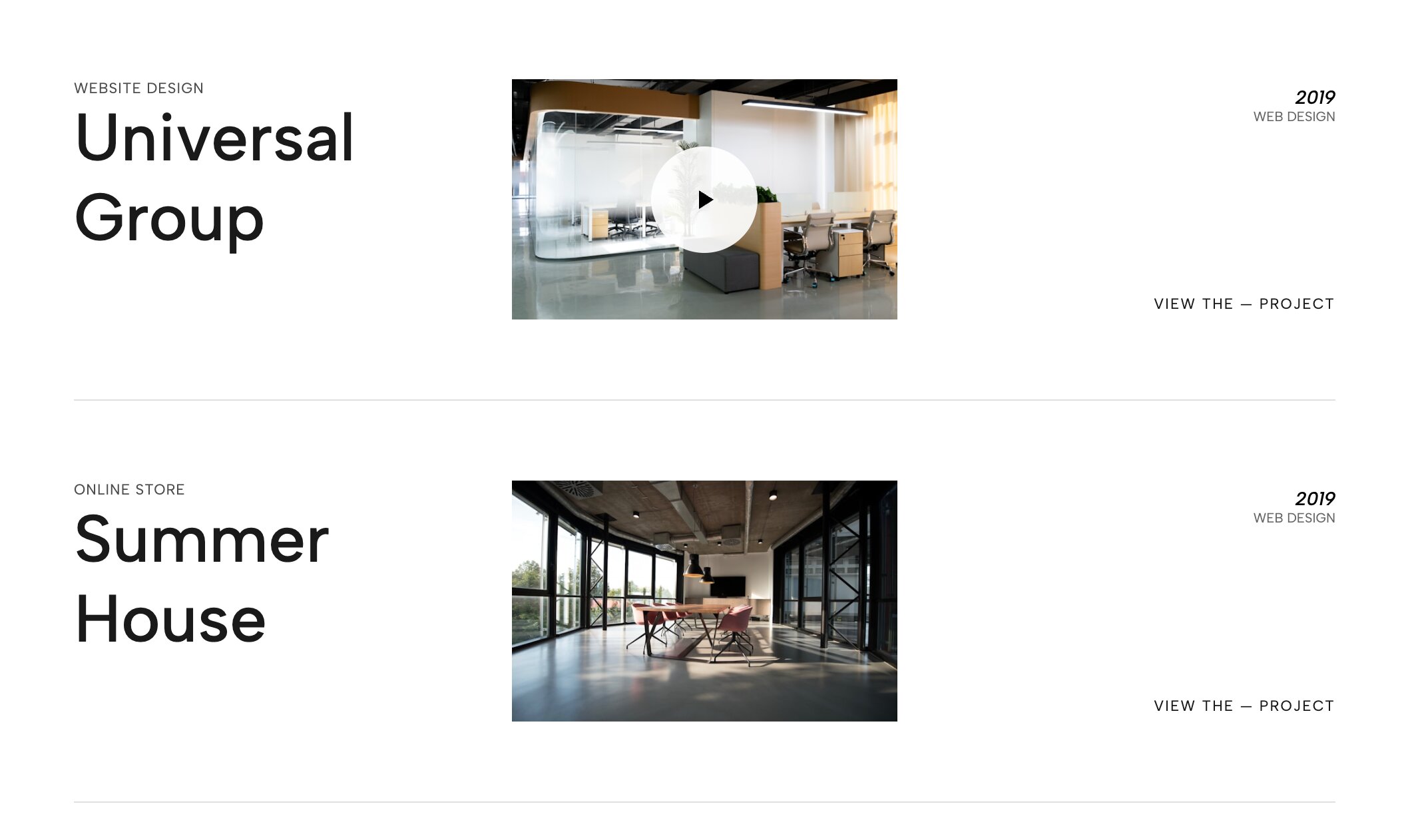 Case Study Video List presenting bold text over expansive, interactive video backgrounds