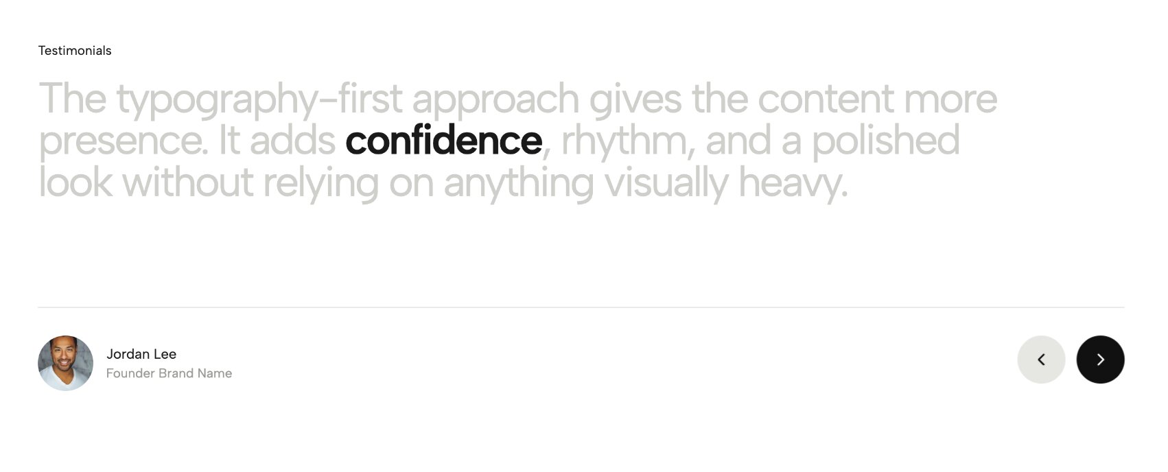 Minimal Editorial Testimonial Slider displaying elegant typography and clean design