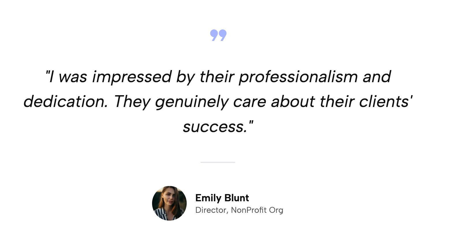 Minimalist Avatar Testimonial focusing on a crisp circular client avatar and beautifully kerned text