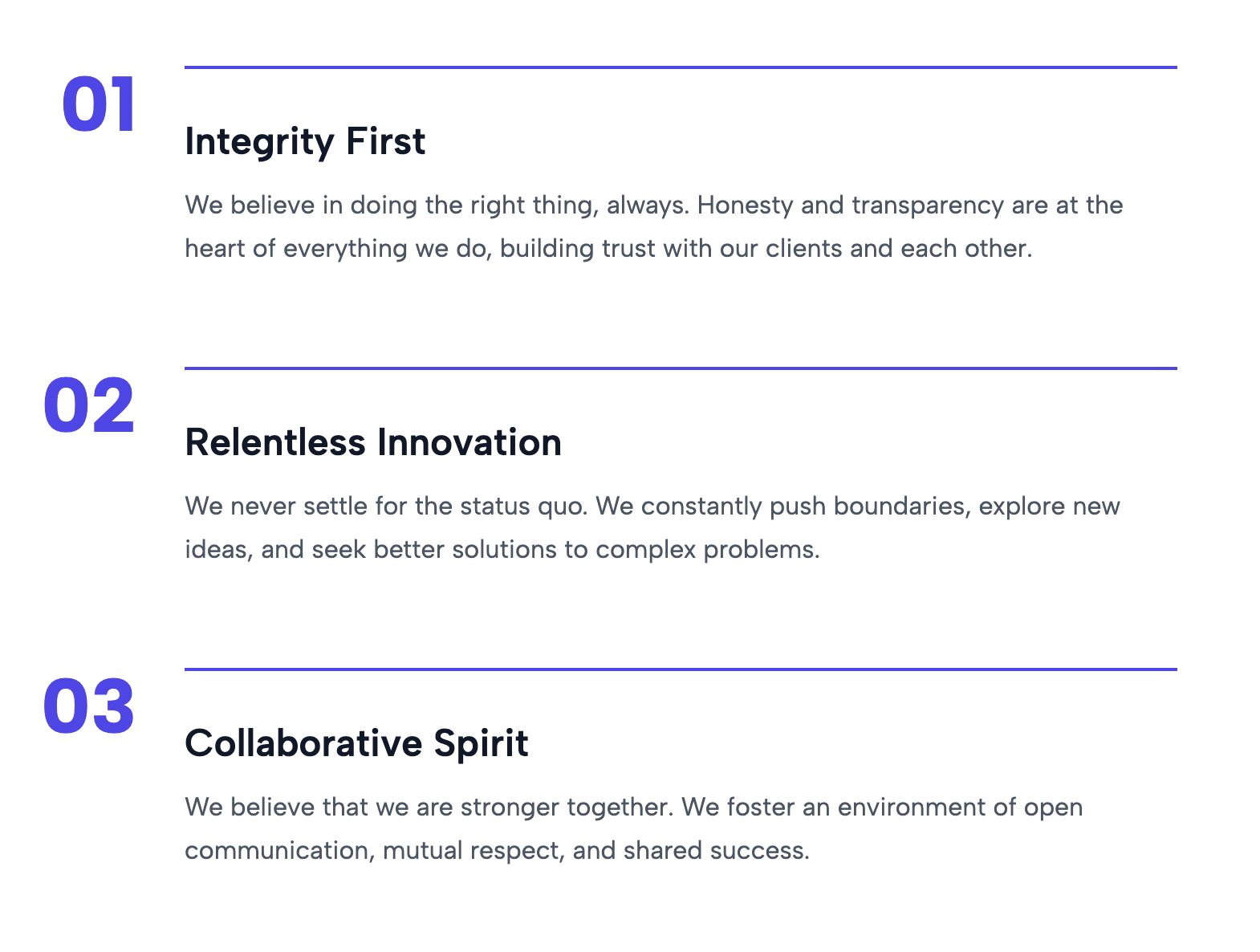 Mission & Values List template upgrading standard bullet points into a structured visual component