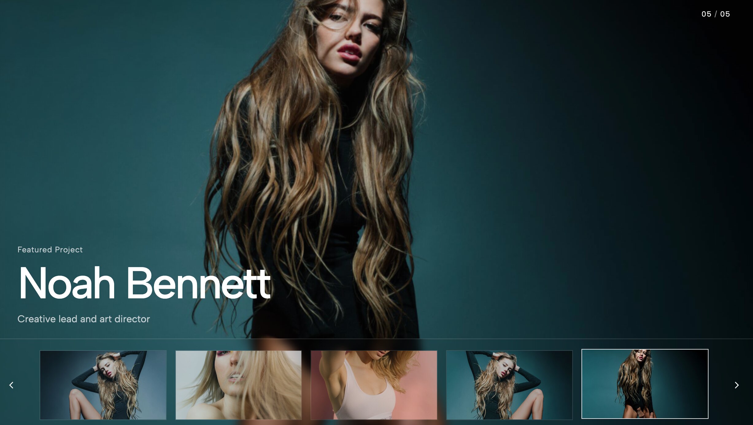 Portfolio Hero Slider using horizontal thumbnail navigation for rapid project browsing