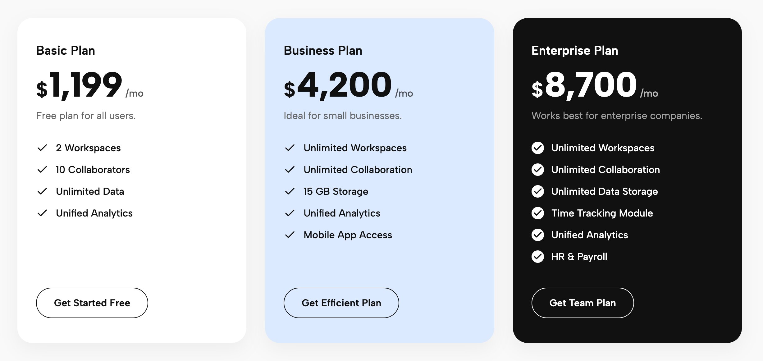 Three-tier Squarespace pricing table layout for agencies and consultants