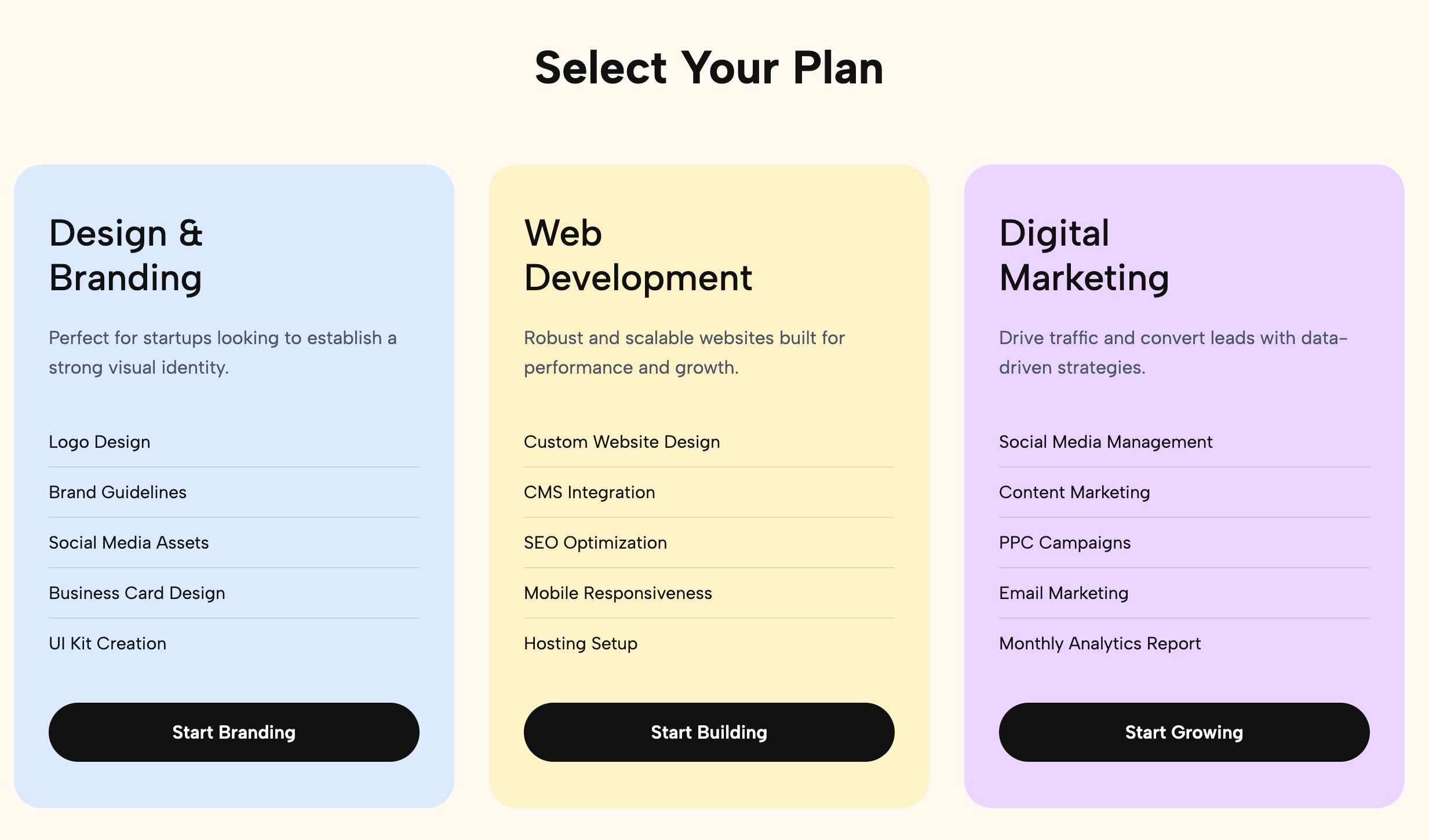 Squarespace pricing table design tailored for service providers and freelancers