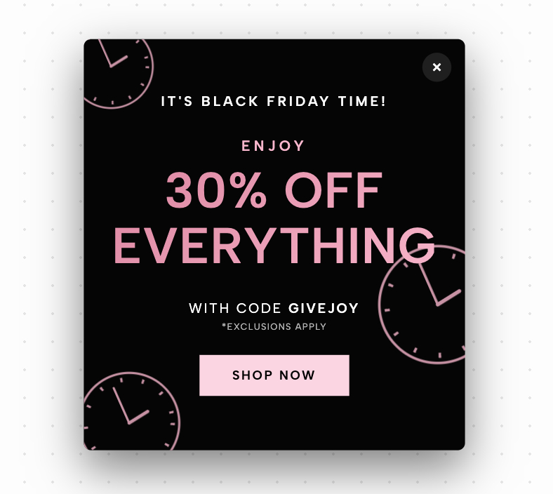 Ticking Clocks Black Friday Popover