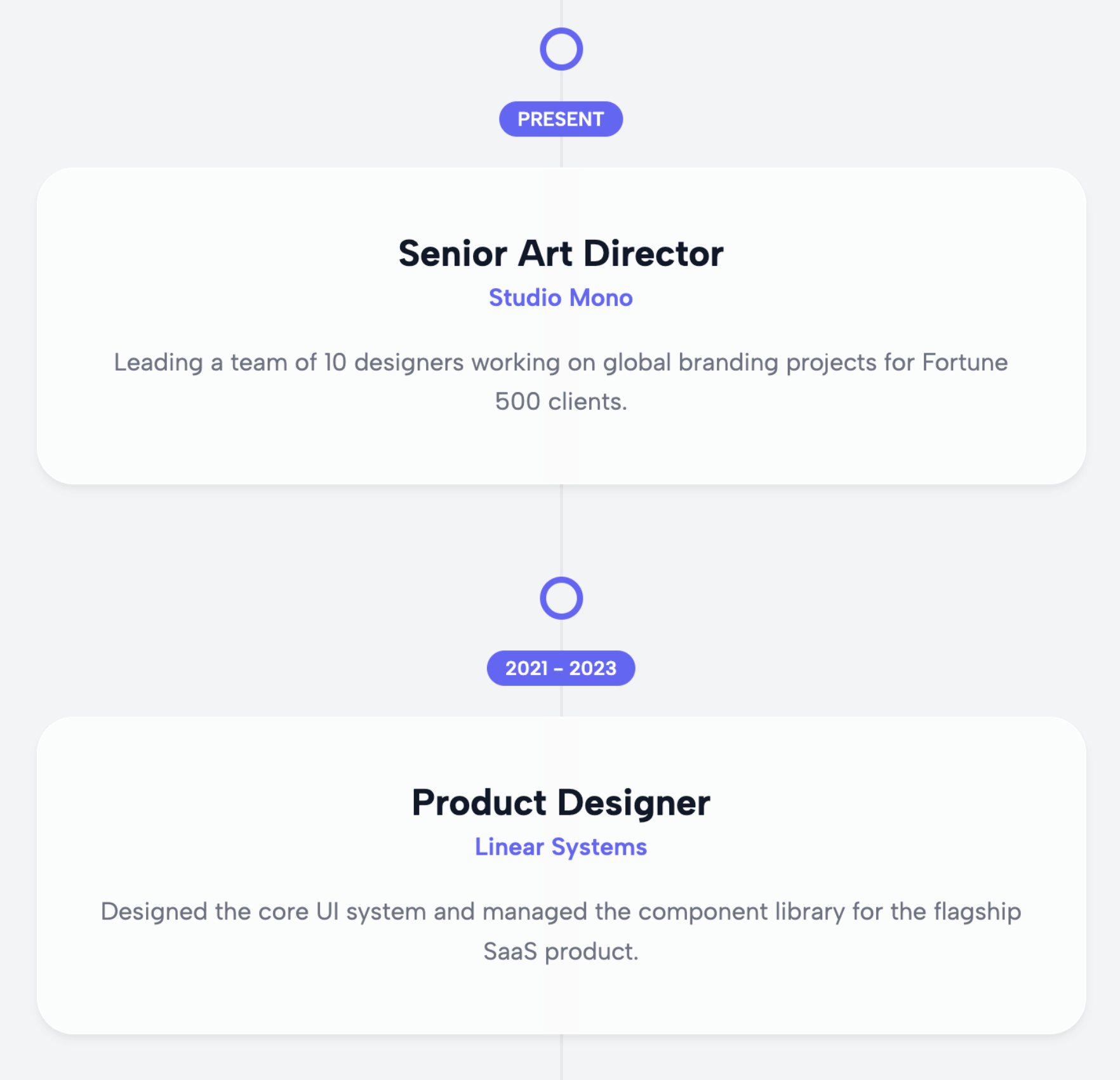 Minimalist Portfolio Timeline template highlighting clean lines and white space