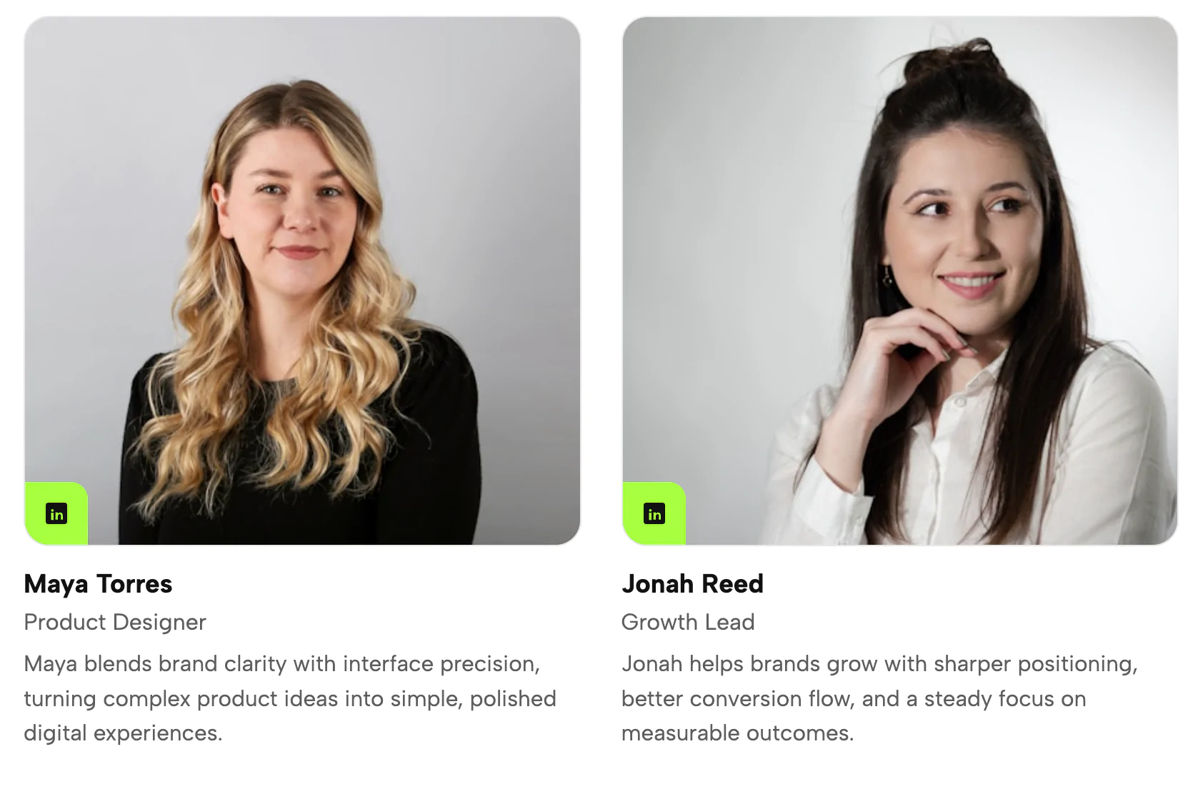 Team Cards with LinkedIn Buttons