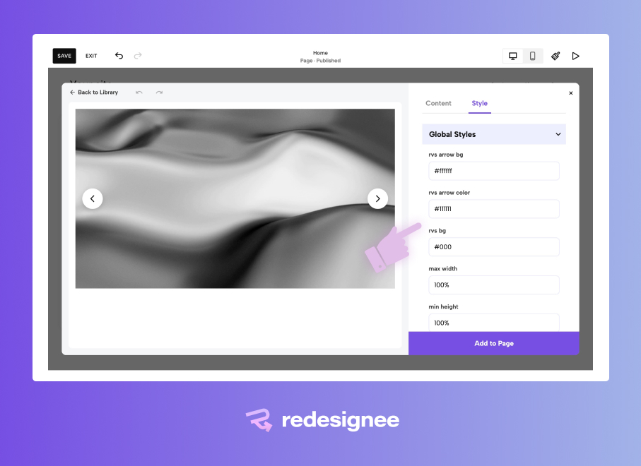 Configure max-width and min-height dimensions for the responsive video slider block in Fluid Engine